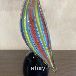 MURANO Art Glass Sitting Bird Figurine by Formia Striped Hand Blown Italy