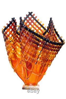 MURANO Art Glass Unique Amber Vase by Cesare Sent Italy Hand Blown New