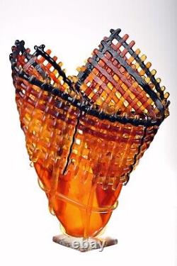 MURANO Art Glass Unique Amber Vase by Cesare Sent Italy Hand Blown New