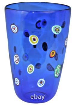 MURANO Art Glass Vase Cobalt Blue Murrine Gambaro & Poggi Hand Blown Italy New