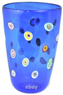MURANO Art Glass Vase Cobalt Blue Murrine Gambaro & Poggi Hand Blown Italy New