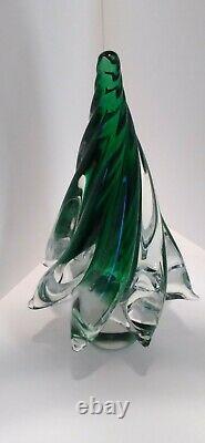 MURANO Clear & Green Crystal Art Glass Figural Christmas Tree 8