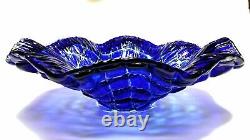 MURANO Cobalt Blue Cut to Clear CENTERPIECE Large Fazzoletto Art Glass Bowl