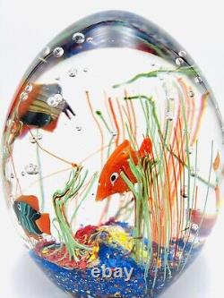 MURANO FISH AQUARIUM WATER DROP 4 FISH PAPERWEIGHT SIGNED & NUMBER WithLIGHT