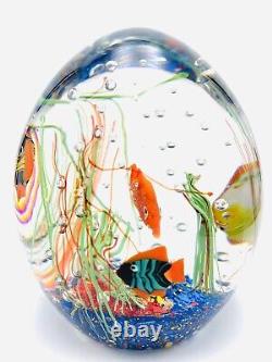 MURANO FISH AQUARIUM WATER DROP 4 FISH PAPERWEIGHT SIGNED & NUMBER WithLIGHT
