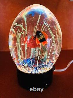 MURANO FISH AQUARIUM WATER DROP 4 FISH PAPERWEIGHT SIGNED & NUMBER WithLIGHT