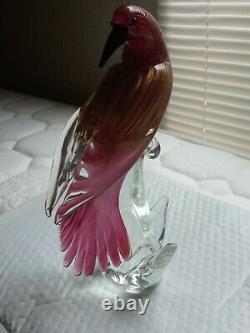 MURANO FORMIASIGNED#42/100 GLASS BIRD PURPLE, RED w GOLD FLAKS RARE FIGURINE