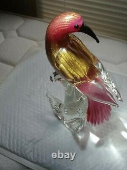 MURANO FORMIASIGNED#42/100 GLASS BIRD PURPLE, RED w GOLD FLAKS RARE FIGURINE