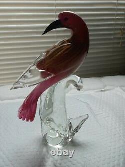 MURANO FORMIASIGNED#42/100 GLASS BIRD PURPLE, RED w GOLD FLAKS RARE FIGURINE