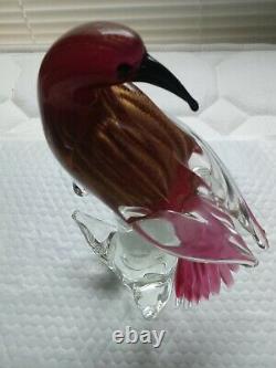 MURANO FORMIASIGNED#42/100 GLASS BIRD PURPLE, RED w GOLD FLAKS RARE FIGURINE