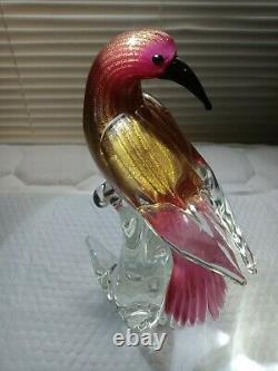 MURANO FORMIASIGNED#42/100 GLASS BIRD PURPLE, RED w GOLD FLAKS RARE FIGURINE