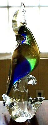 MURANO GLASS GOLDEN COCKATOO With BLUE HIGHLIGHTS. 11. Excellent Condition. VTG