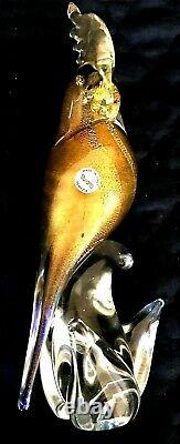 MURANO GLASS GOLDEN COCKATOO With BLUE HIGHLIGHTS. 11. Excellent Condition. VTG