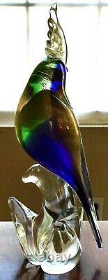 MURANO GLASS GOLDEN COCKATOO With BLUE HIGHLIGHTS. 11. Excellent Condition. VTG