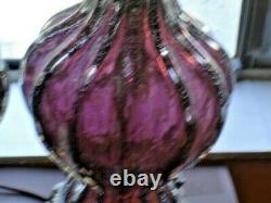 MURANO GLASS PAIR AMETHYST-SILVER Barovier & Toso Lamps Italy HAND BLOWN RARE