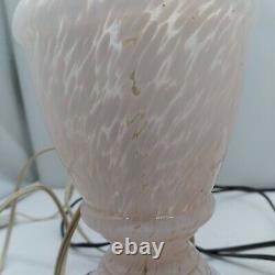 MURANO GLASS Pair Mottled Pink White Table Lamps Brass Base Vintage 12
