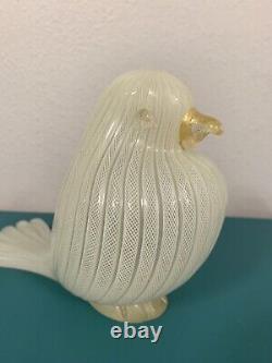 MURANO GLASS. Zanfirico LATTICINO WHITE DOVE gold Accent. Vintage. Venice Italy