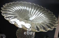 MURANO Glass Ribbed Footed Bowl hand blown Gold Infused Art Glass