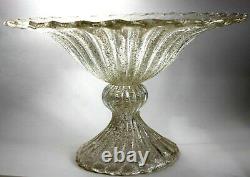 MURANO Glass Ribbed Footed Bowl hand blown Gold Infused Art Glass