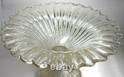 MURANO Glass Ribbed Footed Bowl hand blown Gold Infused Art Glass