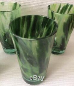 MURANO Green Swirl Heavy Drinking Glasses (6) Hand Blown Italian Art Glass 12oz