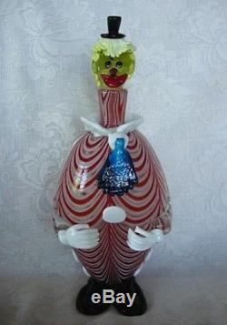 MURANO Hand Blown Art Clown Decanter/Bottle- Italy -Red