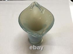 MURANO Hand Blown Art Glass Cased Clear/Opaque Heavy Large Cala Lily Footed Vase