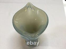 MURANO Hand Blown Art Glass Cased Clear/Opaque Heavy Large Cala Lily Footed Vase