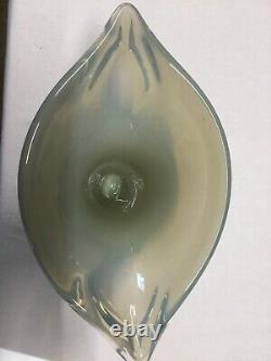 MURANO Hand Blown Art Glass Cased Clear/Opaque Heavy Large Cala Lily Footed Vase