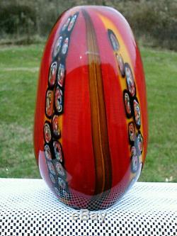 MURANO Hand Blown Art Glass Red-Black Millefiori Vase 12.75H x 7W Beautiful