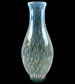 MURANO Hand Blown Art Glass Vase Very Large 21.5 In Tall Blue White & Gray Swirl