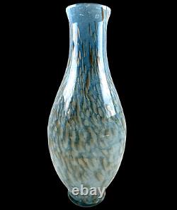 MURANO Hand Blown Art Glass Vase Very Large 21.5 In Tall Blue White & Gray Swirl