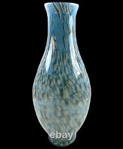MURANO Hand Blown Art Glass Vase Very Large 21.5 In Tall Blue White & Gray Swirl