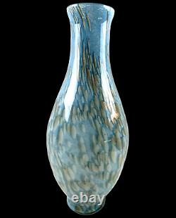 MURANO Hand Blown Art Glass Vase Very Large 21.5 In Tall Blue White & Gray Swirl