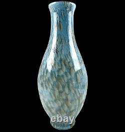 MURANO Hand Blown Art Glass Vase Very Large 21.5 In Tall Blue White & Gray Swirl