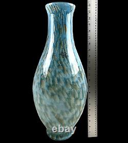 MURANO Hand Blown Art Glass Vase Very Large 21.5 In Tall Blue White & Gray Swirl