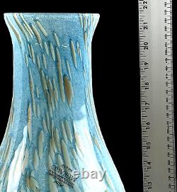 MURANO Hand Blown Art Glass Vase Very Large 21.5 In Tall Blue White & Gray Swirl