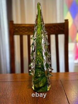 MURANO Hand Blown Italy Crystal 13 Tiered Green Swirl CHRISTMAS TREE