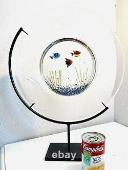 MURANO ITALIAN CHARGER PLATE AQUARIUM ART GLASS EXCEPTIONAL PIECE RARE With STAND