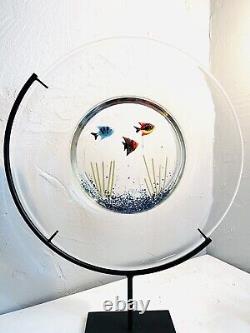 MURANO ITALIAN CHARGER PLATE AQUARIUM ART GLASS EXCEPTIONAL PIECE RARE With STAND
