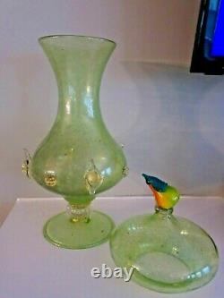 MURANO ITALY Glass Salviati Barovier Blown Glass Gold PRUNT Canister Pear Handle