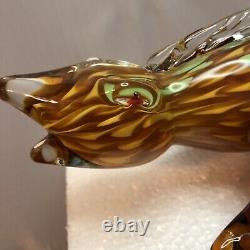 MURANO Italian Art Glass Alligator Gecko Lizard Figurine 12 Amber Green Spots