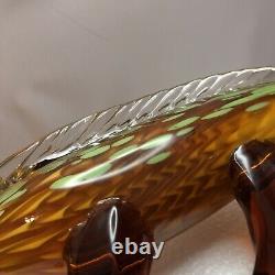 MURANO Italian Art Glass Alligator Gecko Lizard Figurine 12 Amber Green Spots