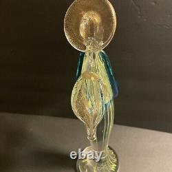 MURANO Italy Angel Figurine Candle Holder Latticino Gold Dust Blown Glass 11