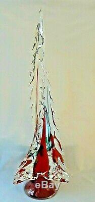 MURANO Italy Glass 20 1/2 Crystal CHRISTMAS TREE Sculpture Red Interior