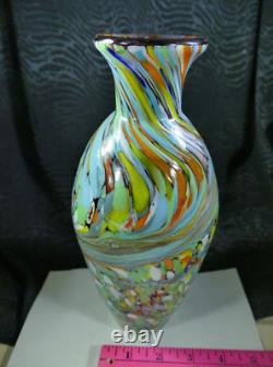 MURANO Italy VINTAGE Swirl Millefiori Spatter ART GLASS Vase hand blown COLORFUL