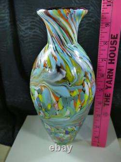 MURANO Italy VINTAGE Swirl Millefiori Spatter ART GLASS Vase hand blown COLORFUL