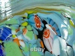 MURANO Italy VINTAGE Swirl Millefiori Spatter ART GLASS Vase hand blown COLORFUL