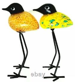 MURANO LOT HAND BLOWN ART GLASS BIRDS MCM ART DECO Wrought Iron Legs 9.75 EUC