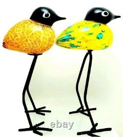 MURANO LOT HAND BLOWN ART GLASS BIRDS MCM ART DECO Wrought Iron Legs 9.75 EUC